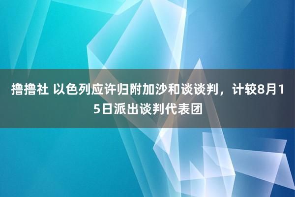 撸撸社 以色列应许归附加沙和谈谈判，计较8月15日派出谈判代表团