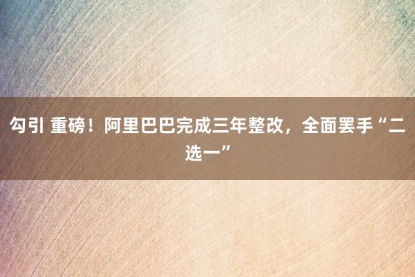 勾引 重磅！阿里巴巴完成三年整改，全面罢手“二选一”