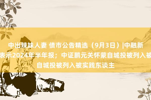 中出辣妹人妻 债市公告精选（9月3日）|中融新大无法按时表示2024年半年报；中证鹏元关怀蒙自城投被列入被实践东谈主