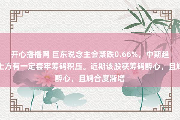 开心播播网 巨东说念主会聚跌0.66%，中期趋势方面，上方有一定套牢筹码积压。近期该股获筹码醉心，且鸠合度渐增